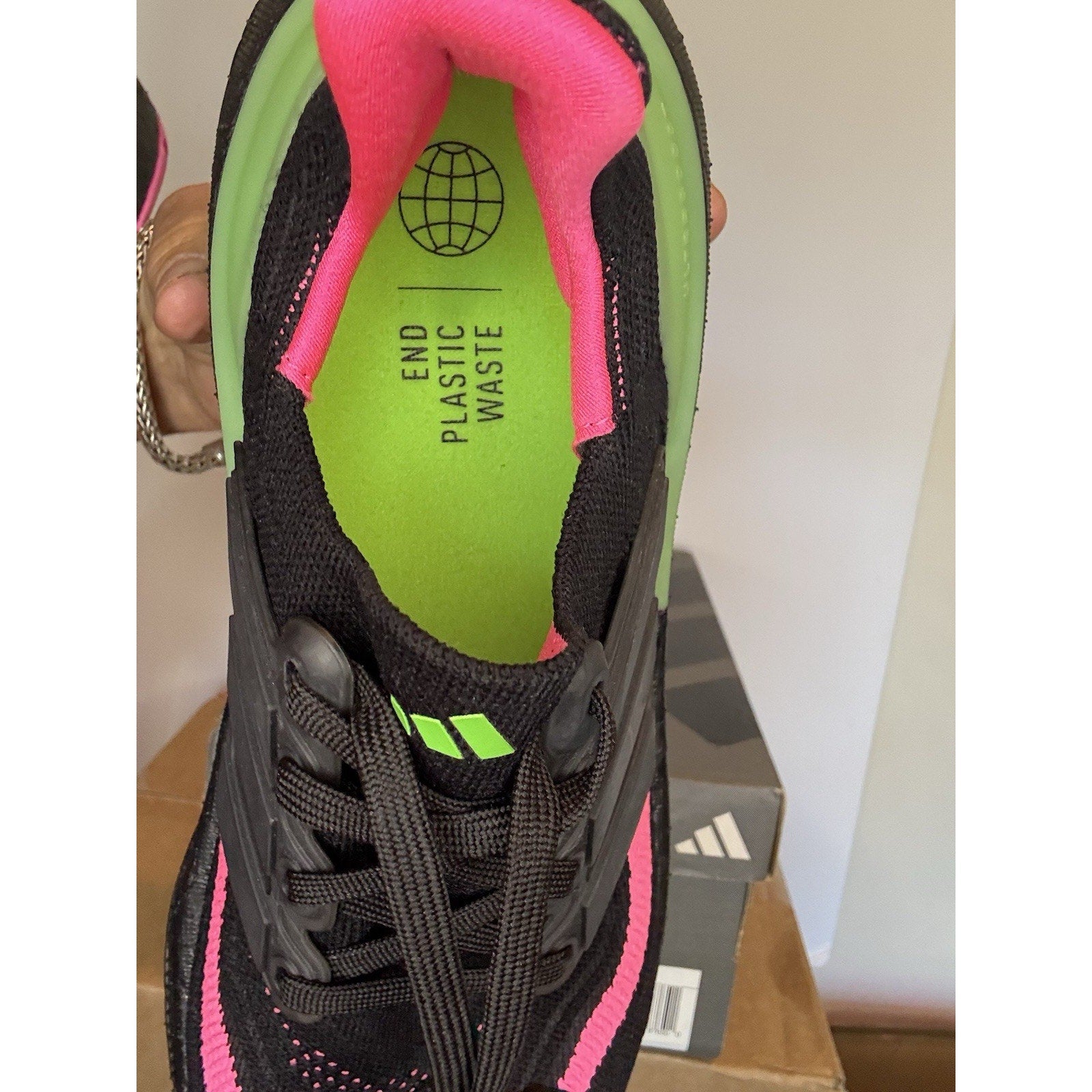Size 7.5 - Adidas UltraBoost Light Black Lucid Lime Pink W