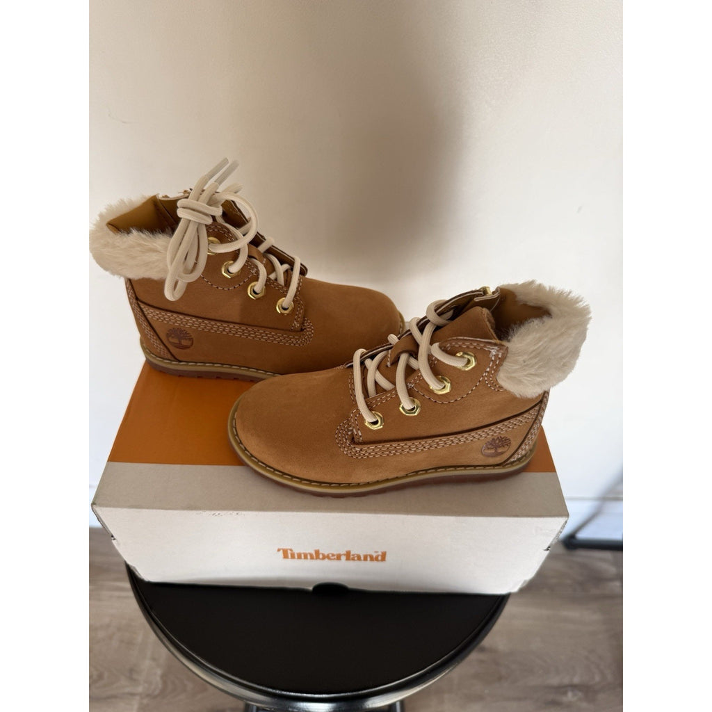 Timberland Pokey Pine Toddler Boots Size 8 Wheat Nubuck NEW w Box Faux Fur Lined