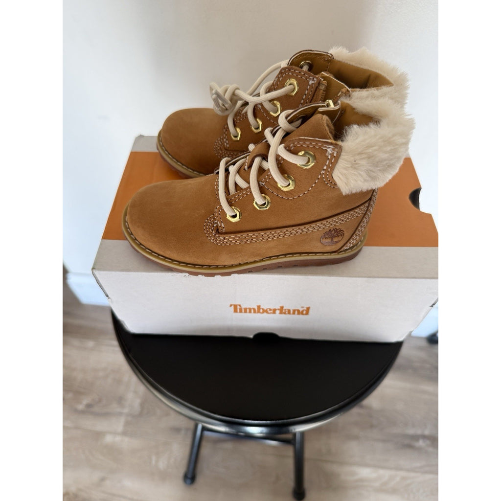 Timberland Pokey Pine Toddler Boots Size 8 Wheat Nubuck NEW w Box Faux Fur Lined