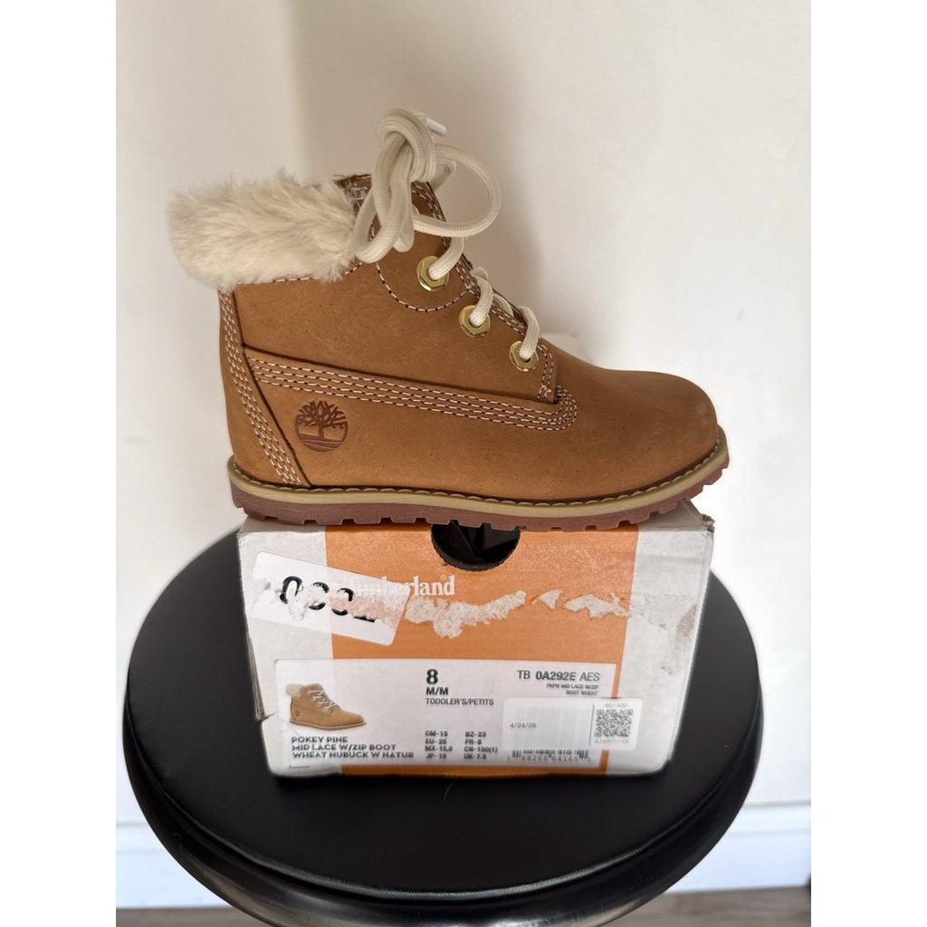 Timberland Pokey Pine Toddler Boots Size 8 Wheat Nubuck NEW w Box Faux Fur Lined