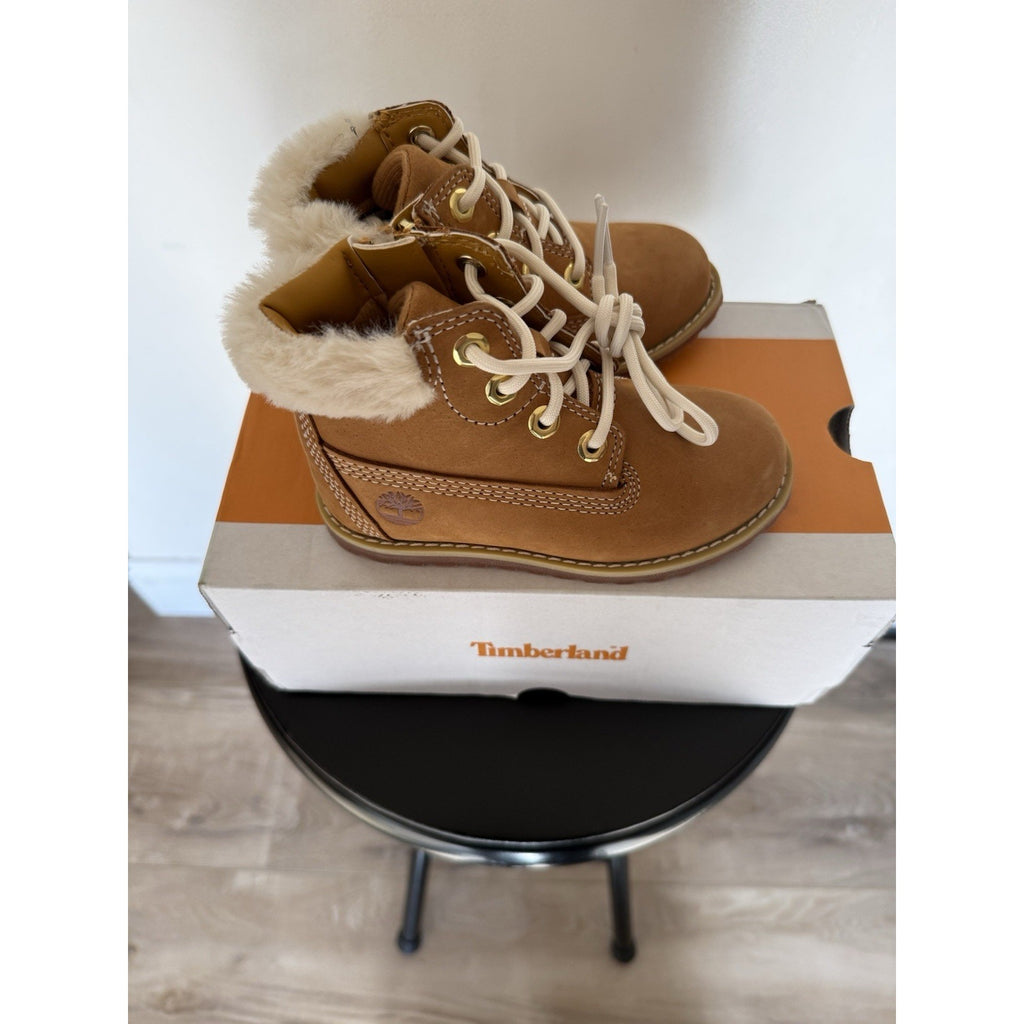 Timberland Pokey Pine Toddler Boots Size 8 Wheat Nubuck NEW w Box Faux Fur Lined