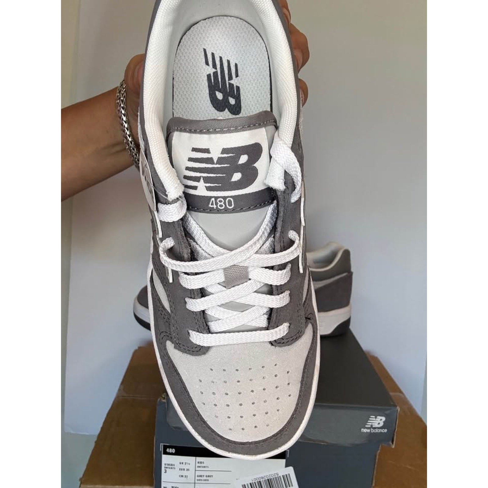 New Balance 480 Grey White Kids 3 Wide