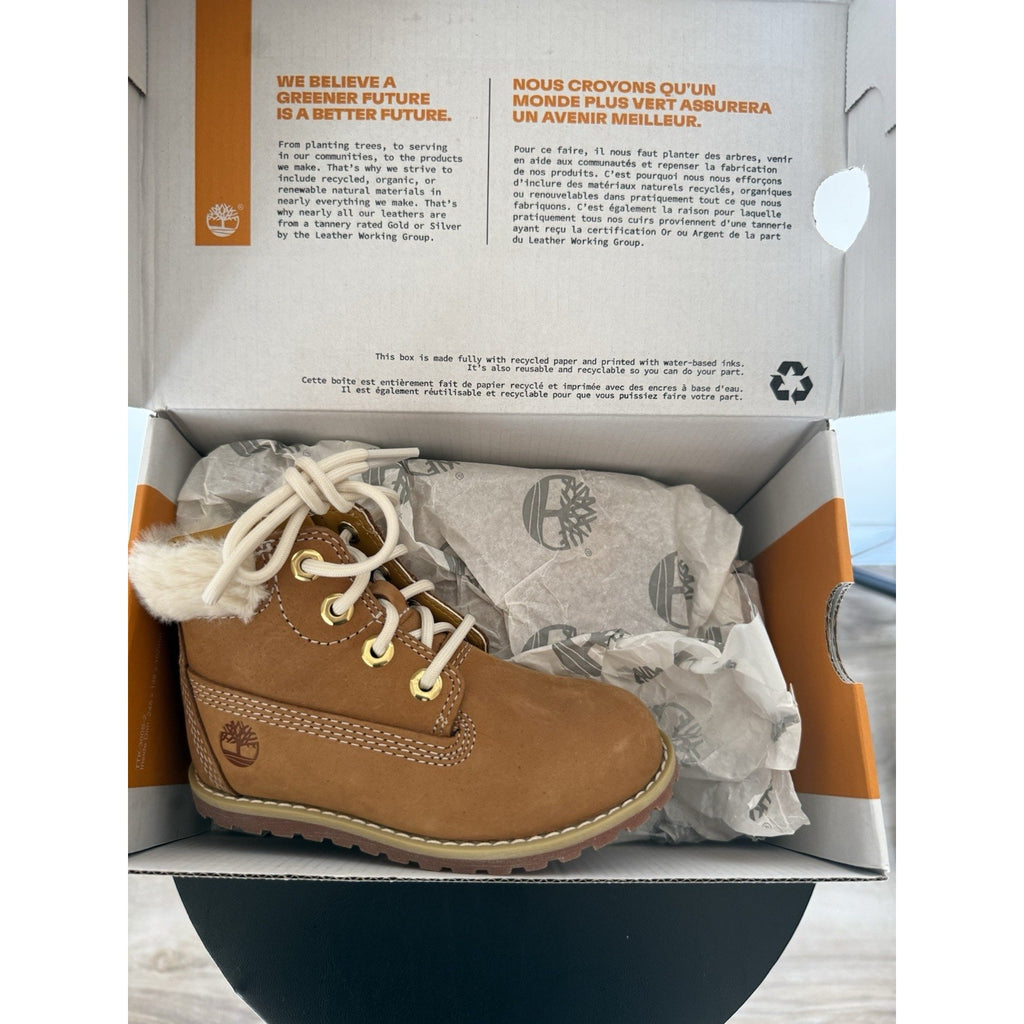 Timberland Pokey Pine Toddler Boots Size 8 Wheat Nubuck NEW w Box Faux Fur Lined