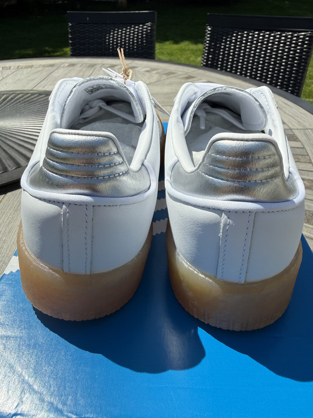 adidas Sambae W White Metallic Silver Women’s Size 8 🔥 Platform Gum Sole Sneaker