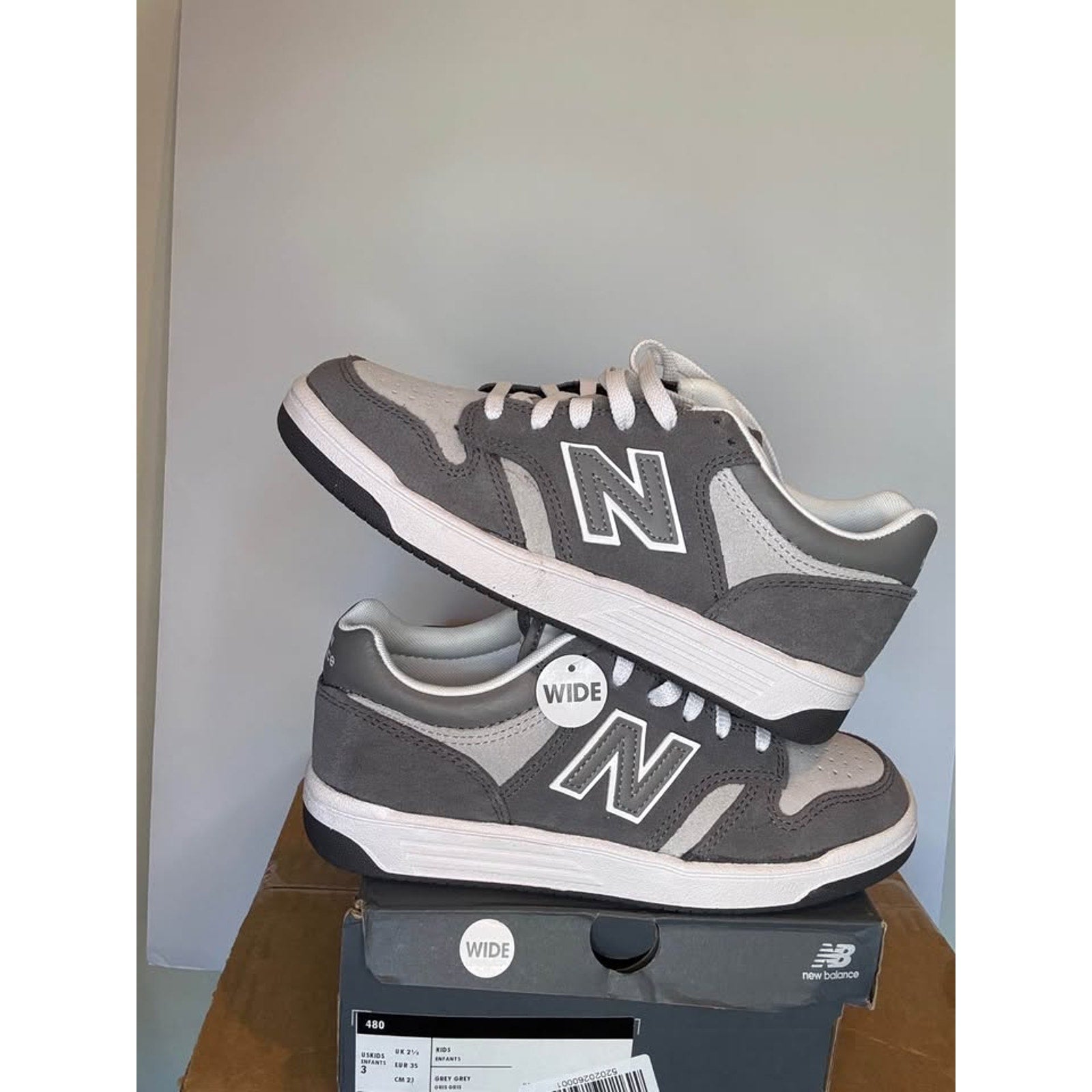 New Balance 480 Grey White Kids 3 Wide
