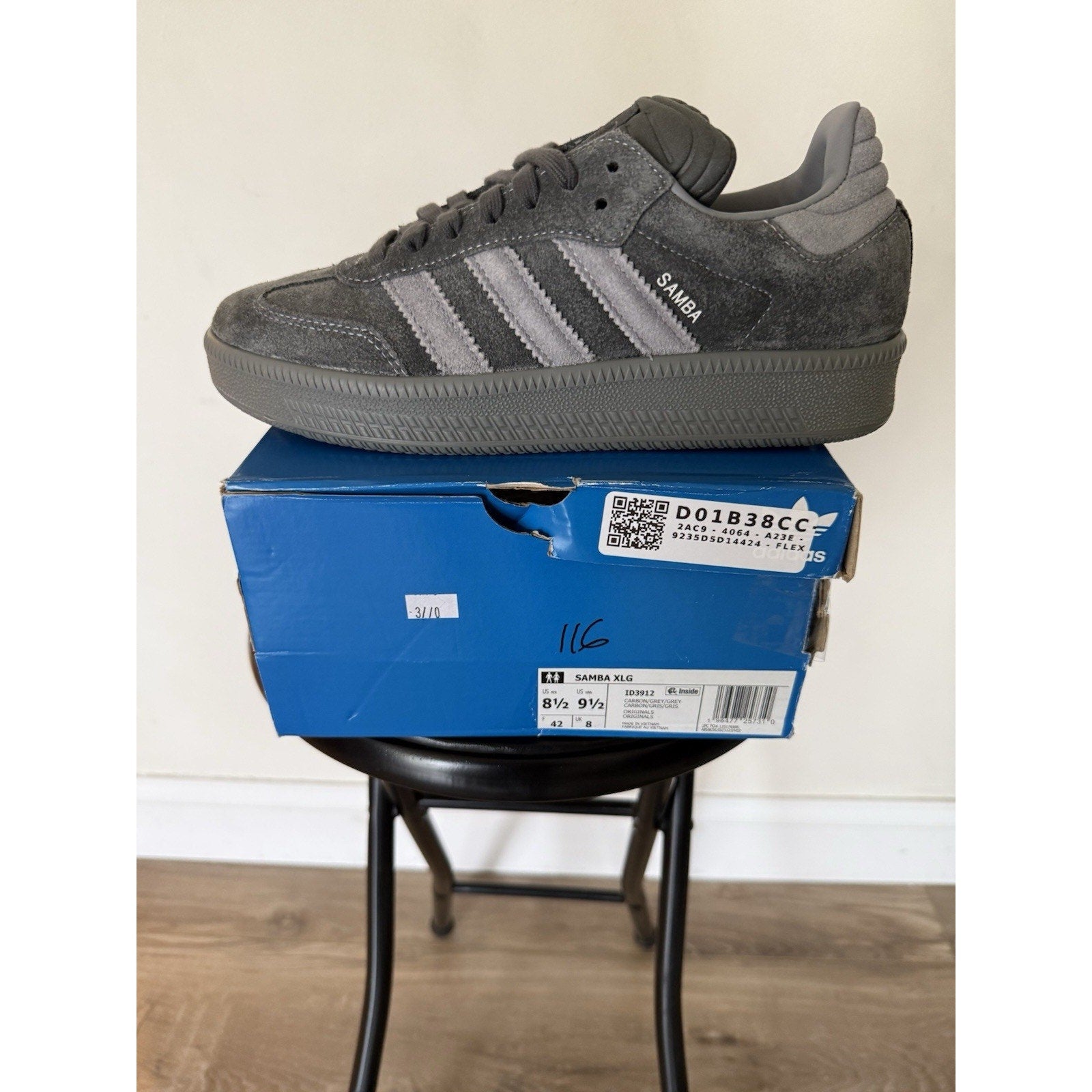 Hard to find adidas Samba XLG Carbon Grey brand new in box ID3912 8.5 m