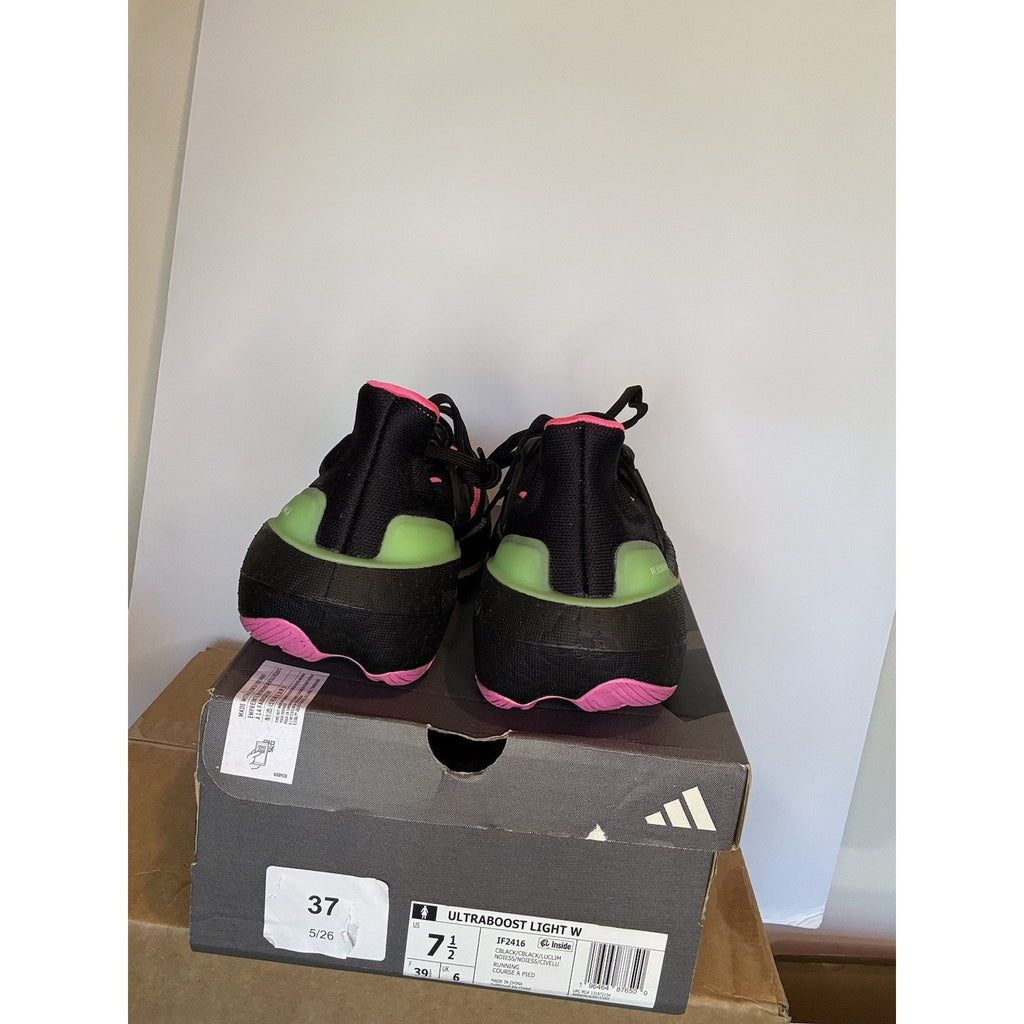 Size 7.5 - Adidas UltraBoost Light Black Lucid Lime Pink W